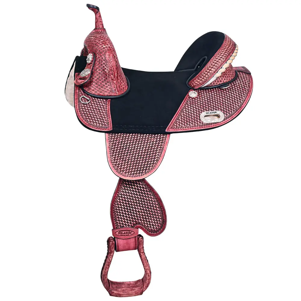 Hilason Western Horse Trail Barrel Racing American Leather Saddle | Treeless For Horses 1