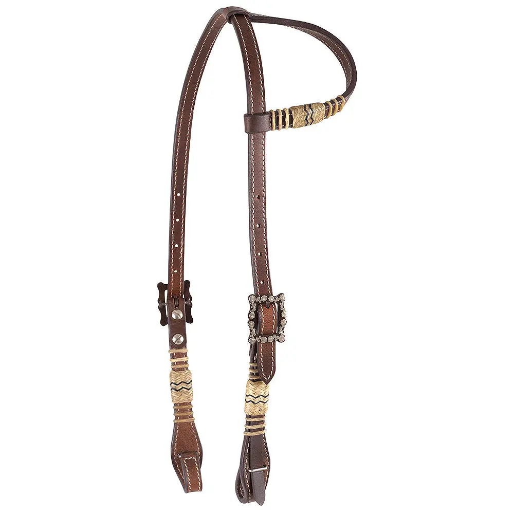 Cashel Horse Headstall Diamond Buckles Slip Ear Rawhide Trim Chocolate 1