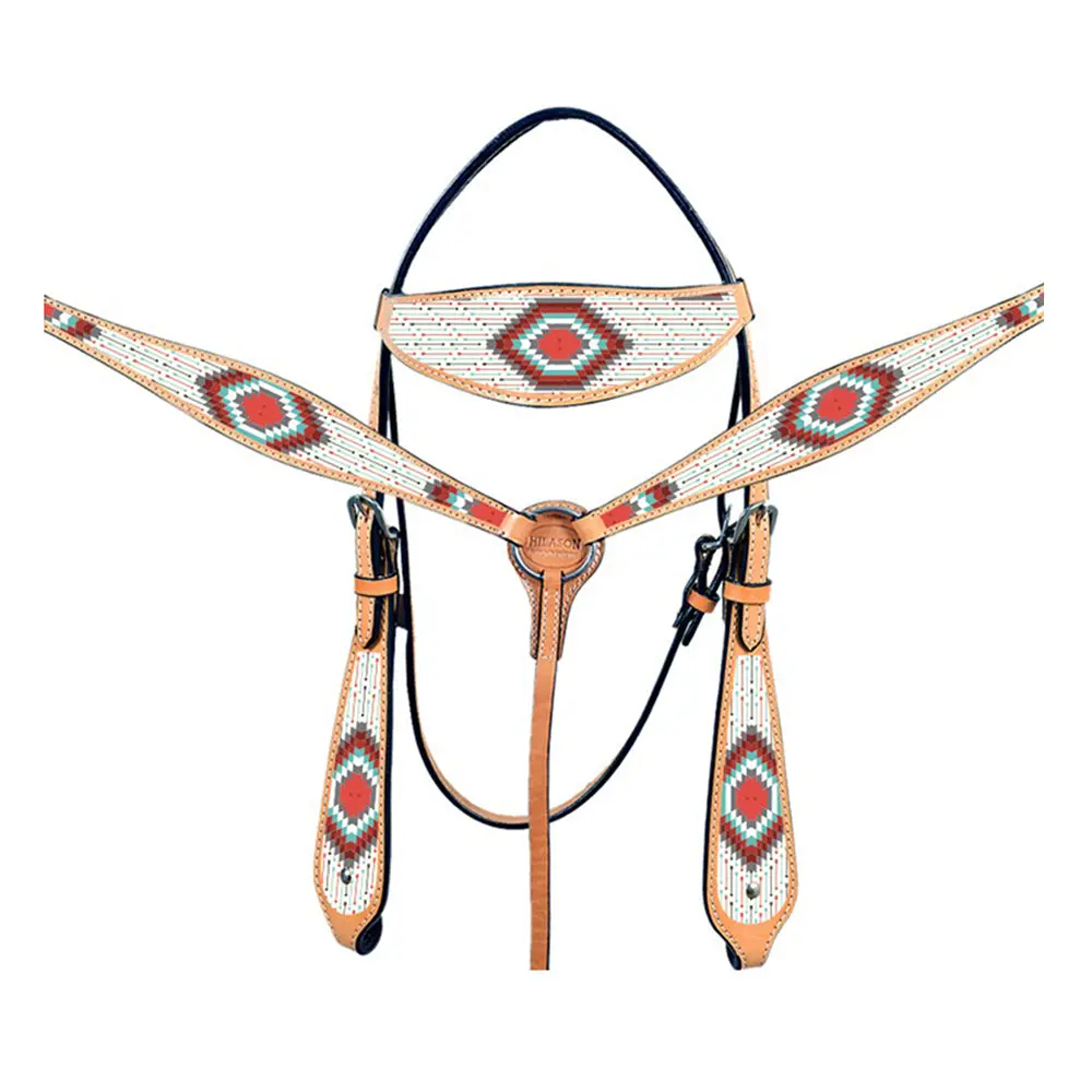 Hilason Western Horse Leather Headstall & Breast Collar Tack Set Grey Firestorm | For Horses 1