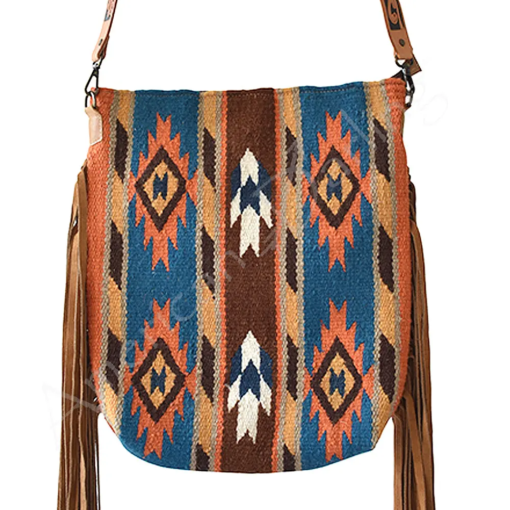 American Darling Messenger Bag Western Hand Woven Saddle Blanket Genuine Leather Crossbody With Fringes And Ykk Zipper 1
