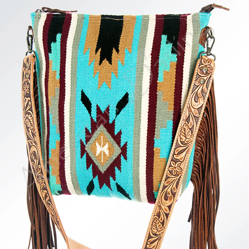 American Darling Signature Crossbody Bag - Genuine Leather Western Handbag With Hand-Tooled Floral Strap And Woven Saddle Blanket 1