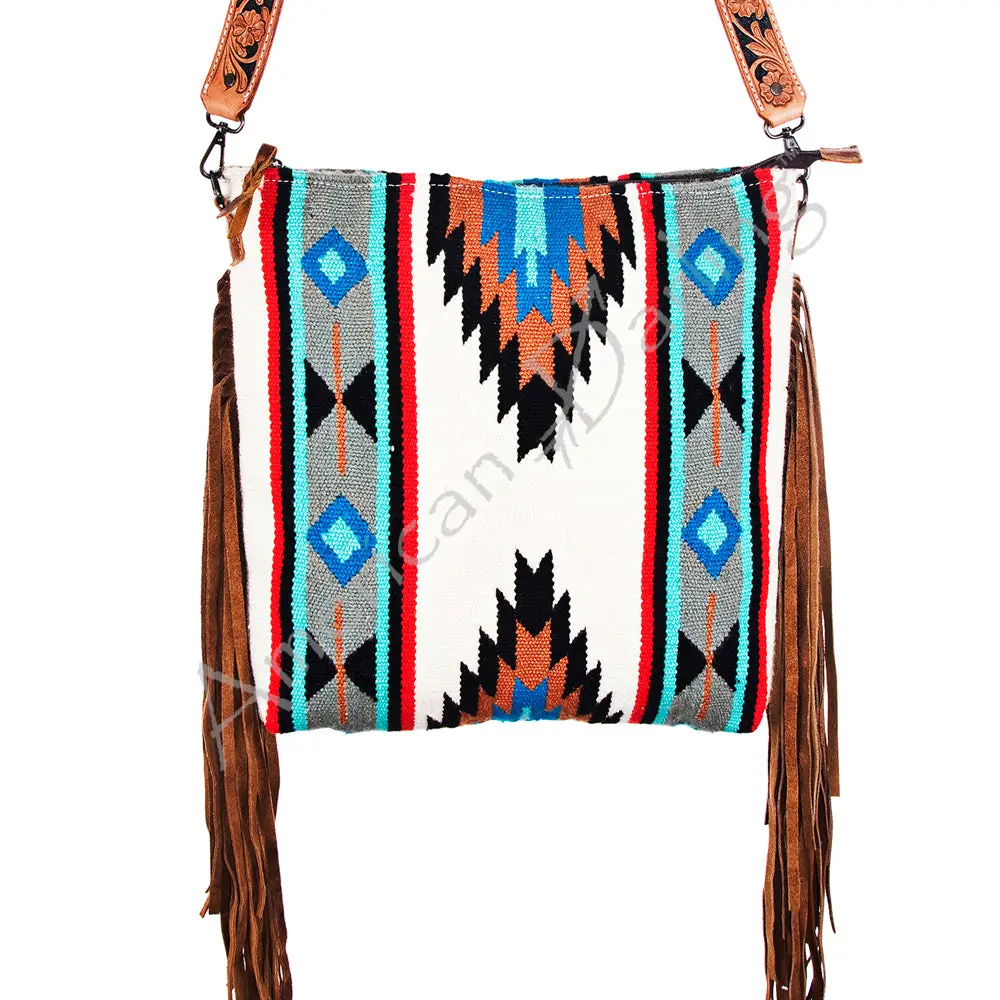 American Darling Messenger Bag - Genuine Leather Western Handbag With Hand Tooled Floral Strap, Saddle Blanket & Fringe 1