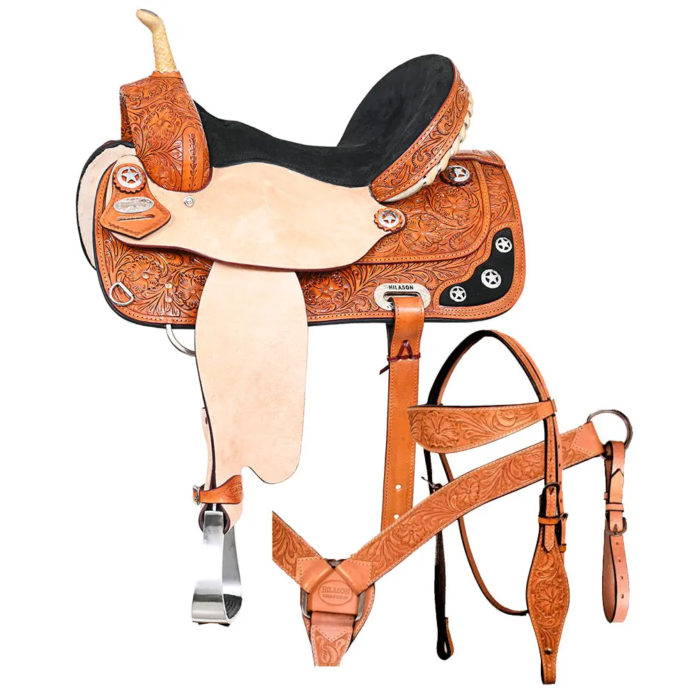 Hilason Western Horse Treeless Saddle American Leather Trail Barrel | For Horses 1