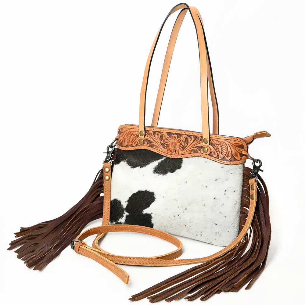 American Darling Women's Tote Bag Hand Tooled Hair On Genuine Leather Handbag And Ladies Purse 1