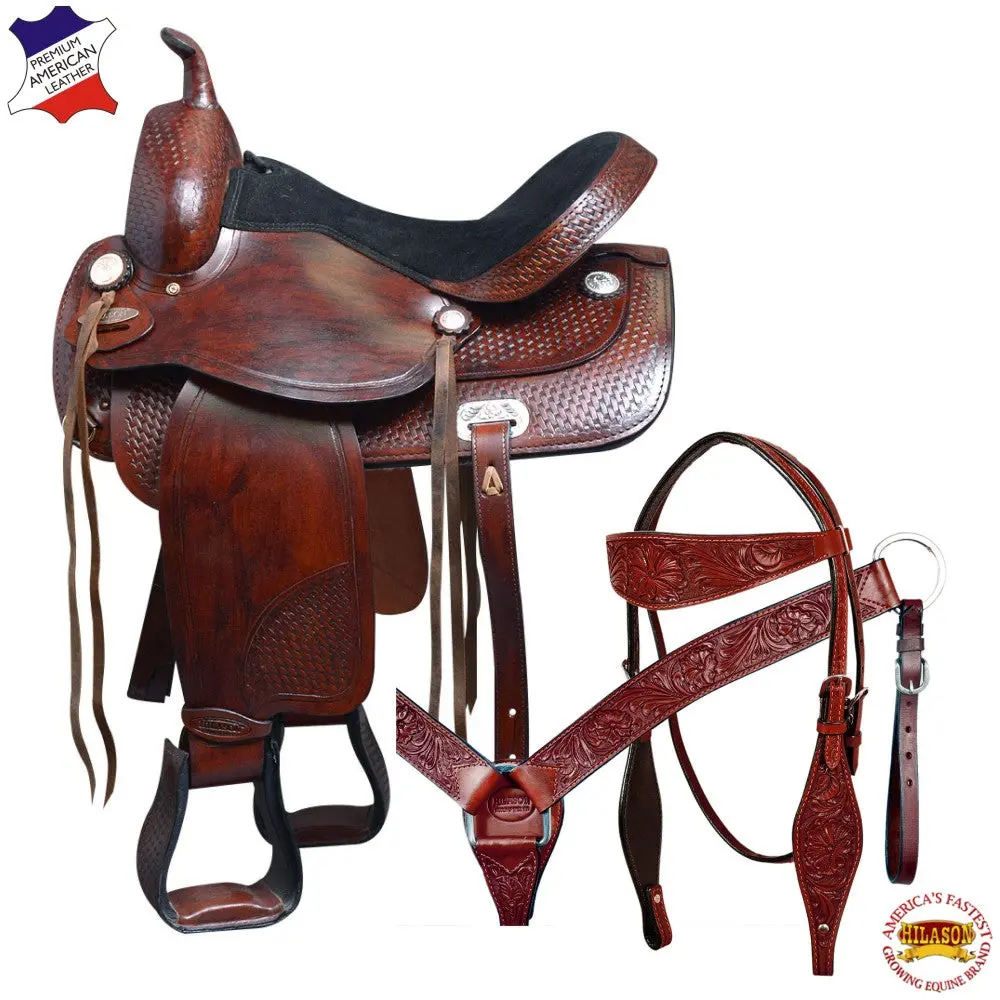 Hilason Western Horse Treeless Saddle American Leather Trail Pleasure Tack | Barrel For Horses 1