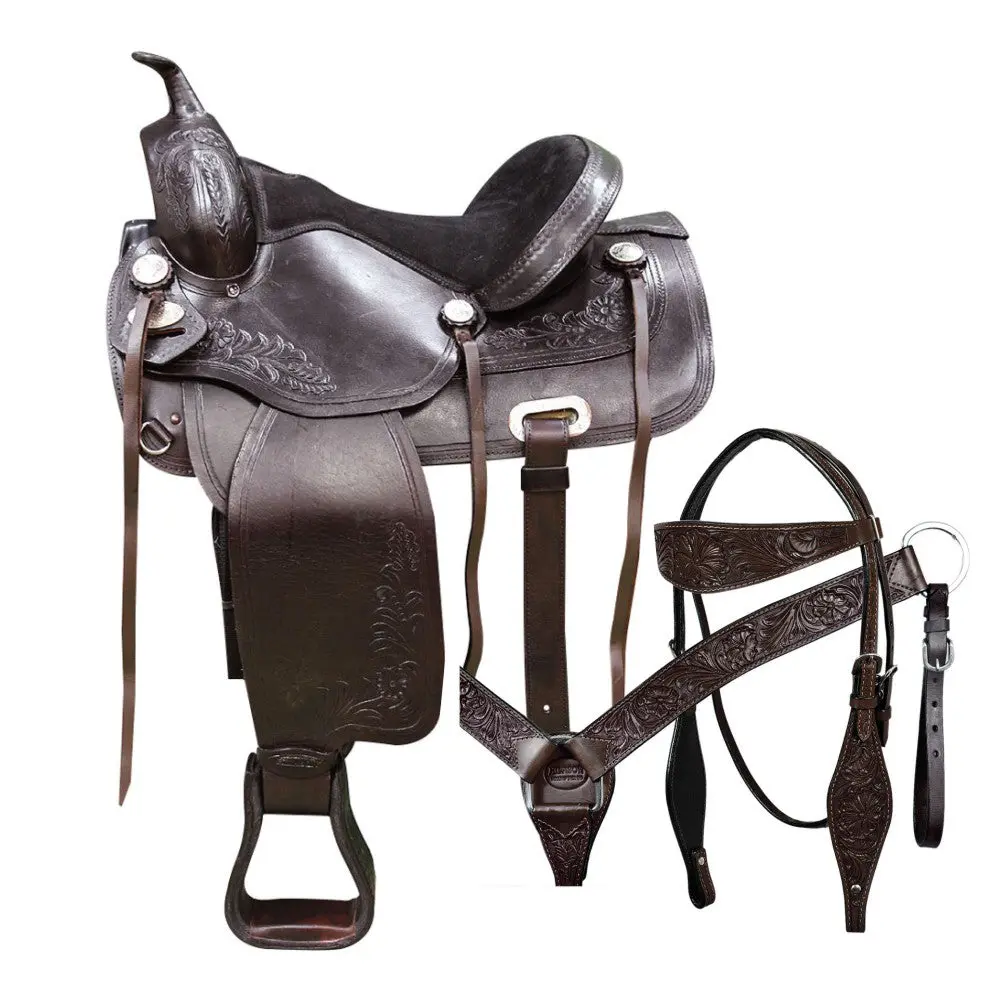 Hilason Western Horse Treeless Saddle American Leather Trail | Barrel For Horses 1