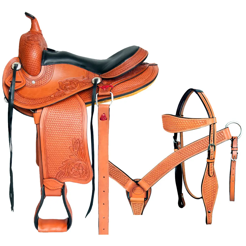 Hilason Gaited Horse Western Trail Pleasure Endurance American Leather Saddle Tan | Treeless For Horses 1