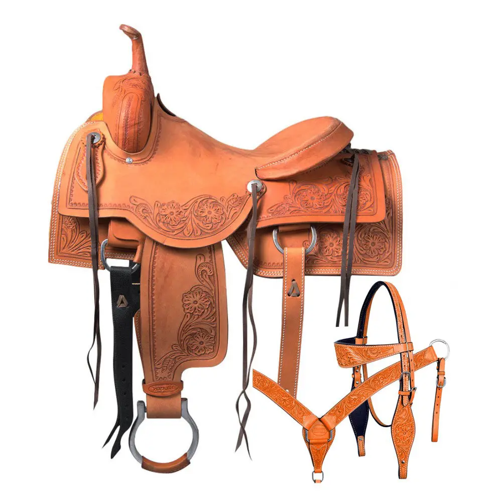 Hilason Horse Cutting Cutter Trail Pleasure Leather Saddle With Tack Set 1