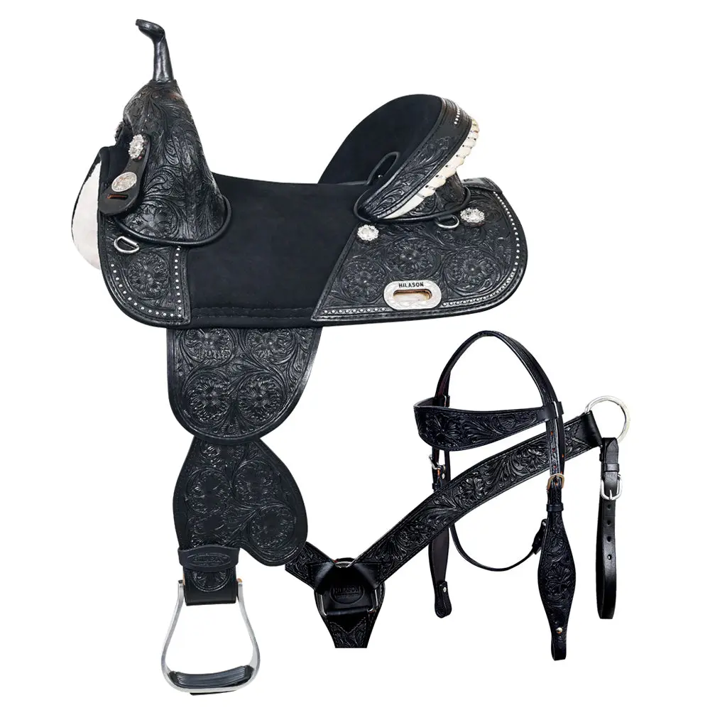 Hilason Western Horse Treeless Trail Barrel Saddle American Leather Black | For Horses 1