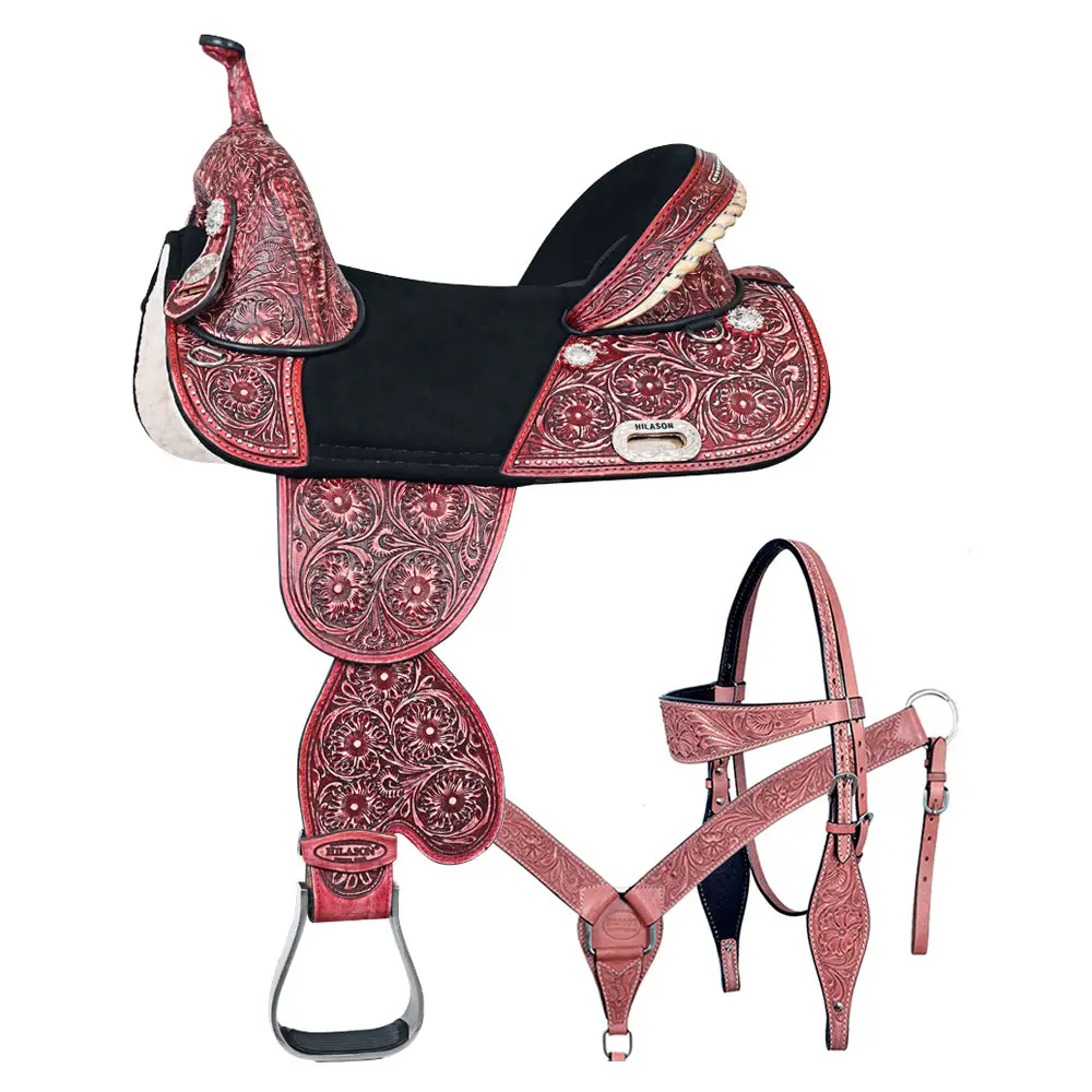 Hilason Treeless Horse Saddle Western American Leather Barrel Racing | For Horses 1