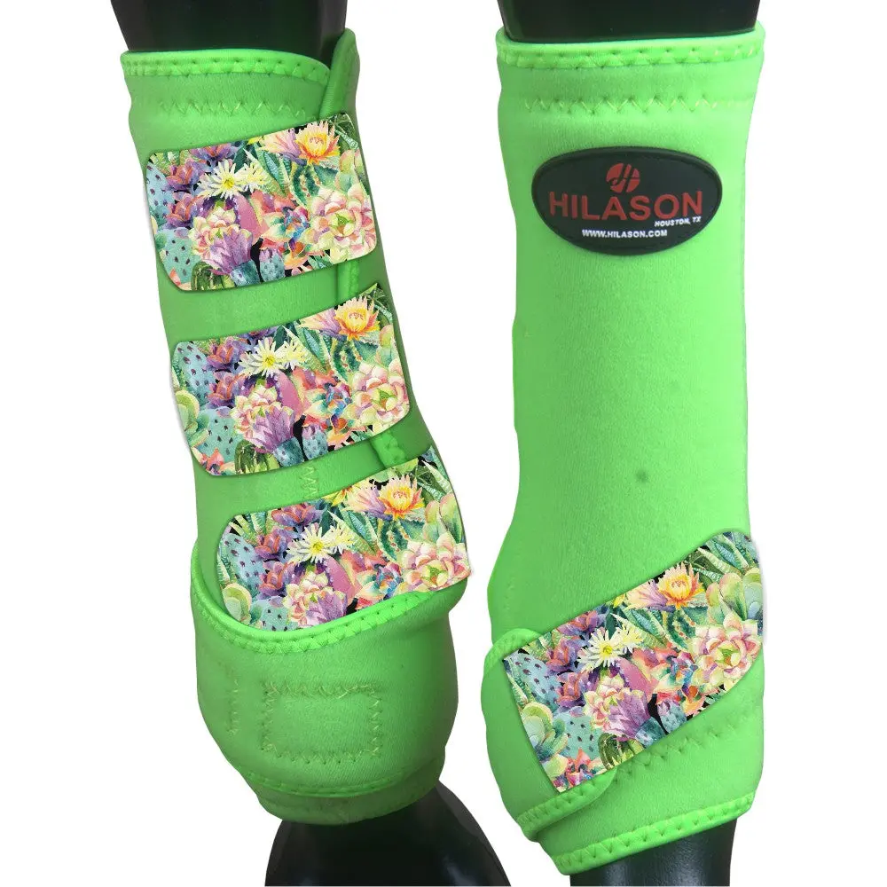 Lime Blooming Cactus Large Hilason Horse Medicine Sports Boots Rear Hind Leg Large| Boots 1