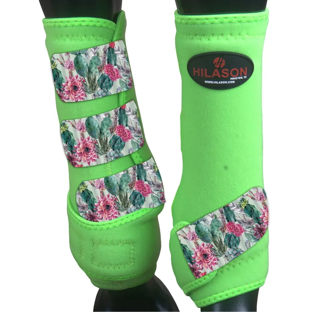 Lime Cactus Flower Large Hilason Horse Medicine Sports Boots Rear Hind Leg 1