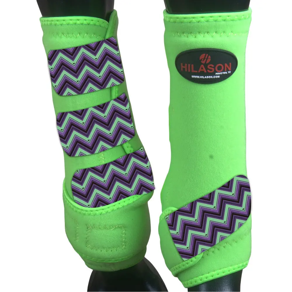 Hilason Horse Medicine Sports Boots Rear Hind Leg Green Chevron 1
