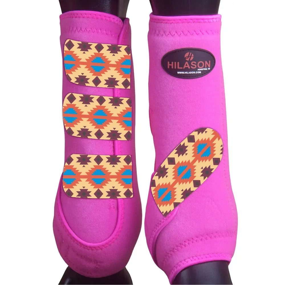 Hilason Horse Medicine Sports Boots Rear Hind Leg Pink Aztec 1