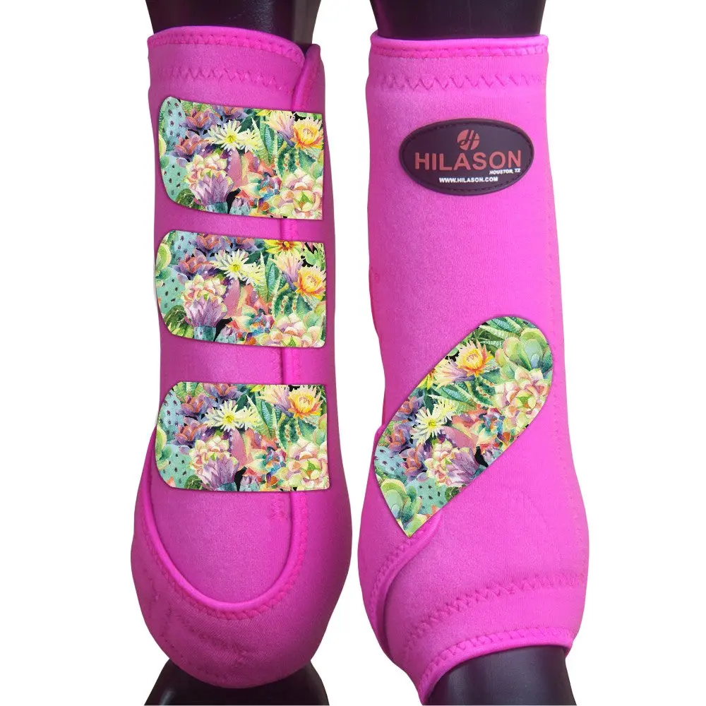 Pink Blooming Cactus Medium Hilason Horse Medicine Sports Boots Rear Hind Leg Medium| Boots 1