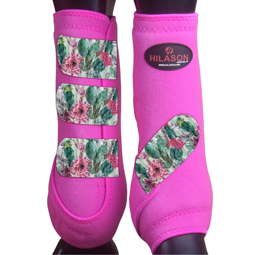 Pink Cactus Flower Large Hilason Horse Medicine Sports Boots Rear Hind Leg 1
