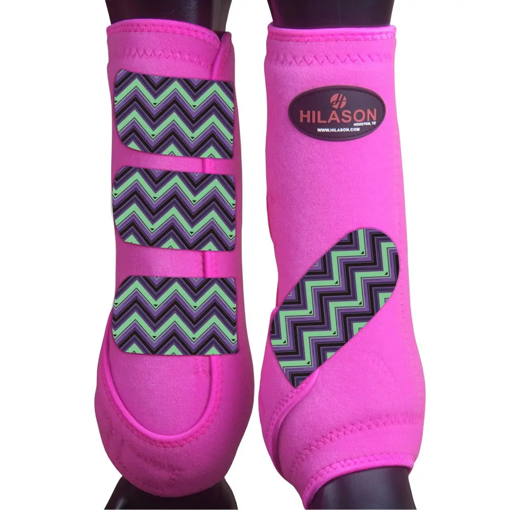 Hilason Horse Medicine Sports Boots Rear Hind Leg Pink Chevron 1