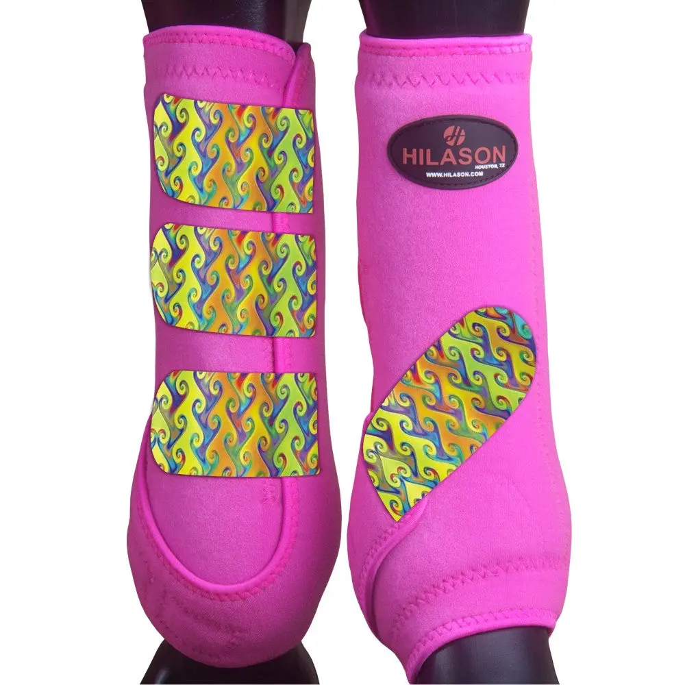 Large Hilason Horse Medicine Sports Boots Front Leg Pink W/ Rainbow 1