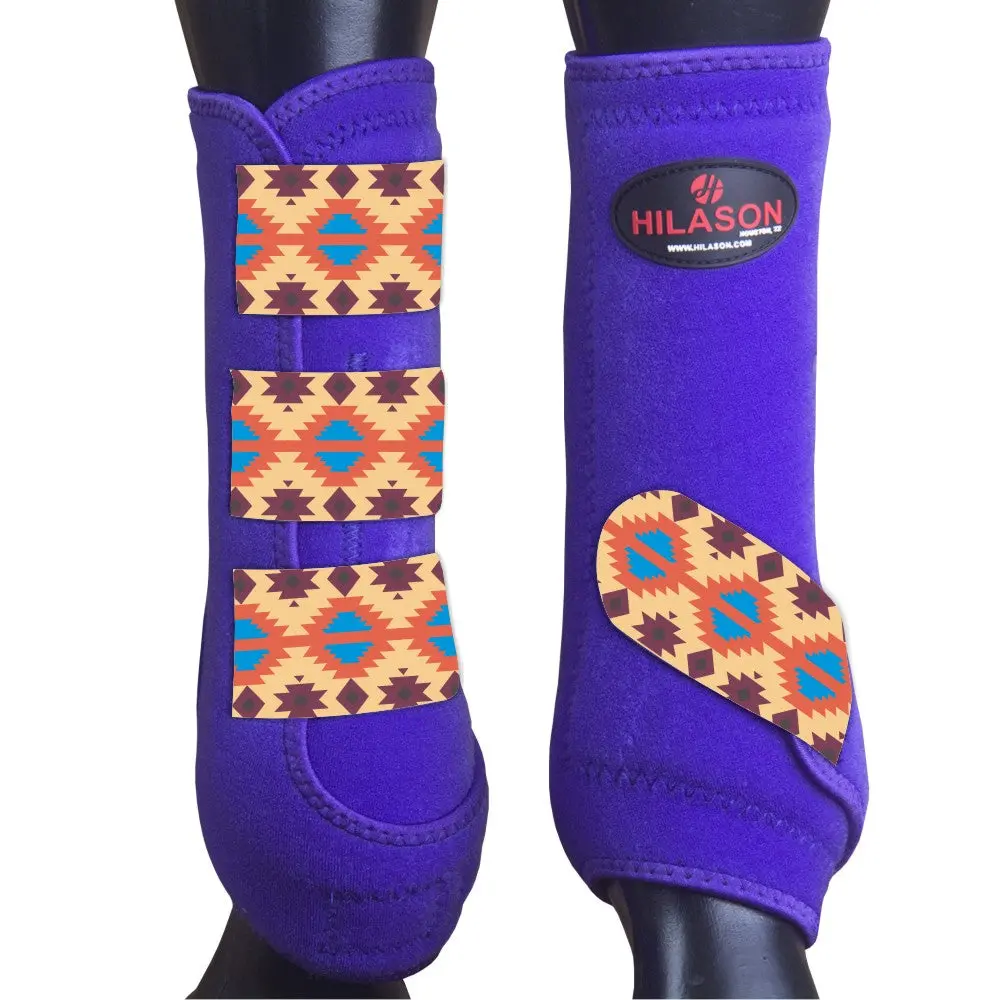 Purple W/ Aztec Hilason Horse Medicine Sports Boots Front Leg 1