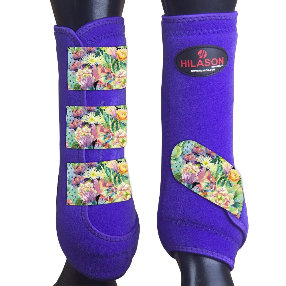 Purple W/ Blooming Cactus Hilason Horse Medicine Sports Boots Front Leg 1