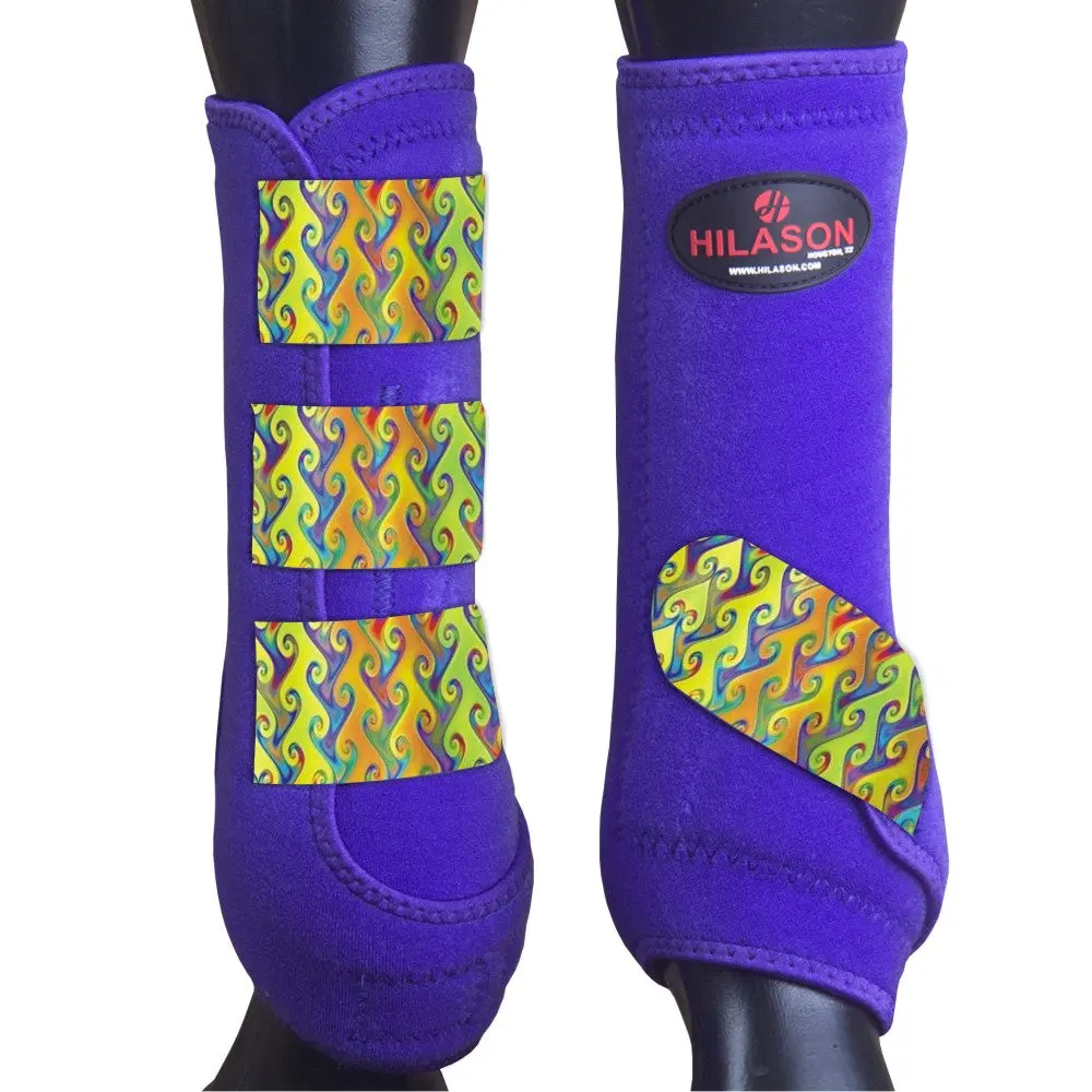Large Hilason Horse Medicine Sports Boots Front Leg Purple W/ Rainbow 1