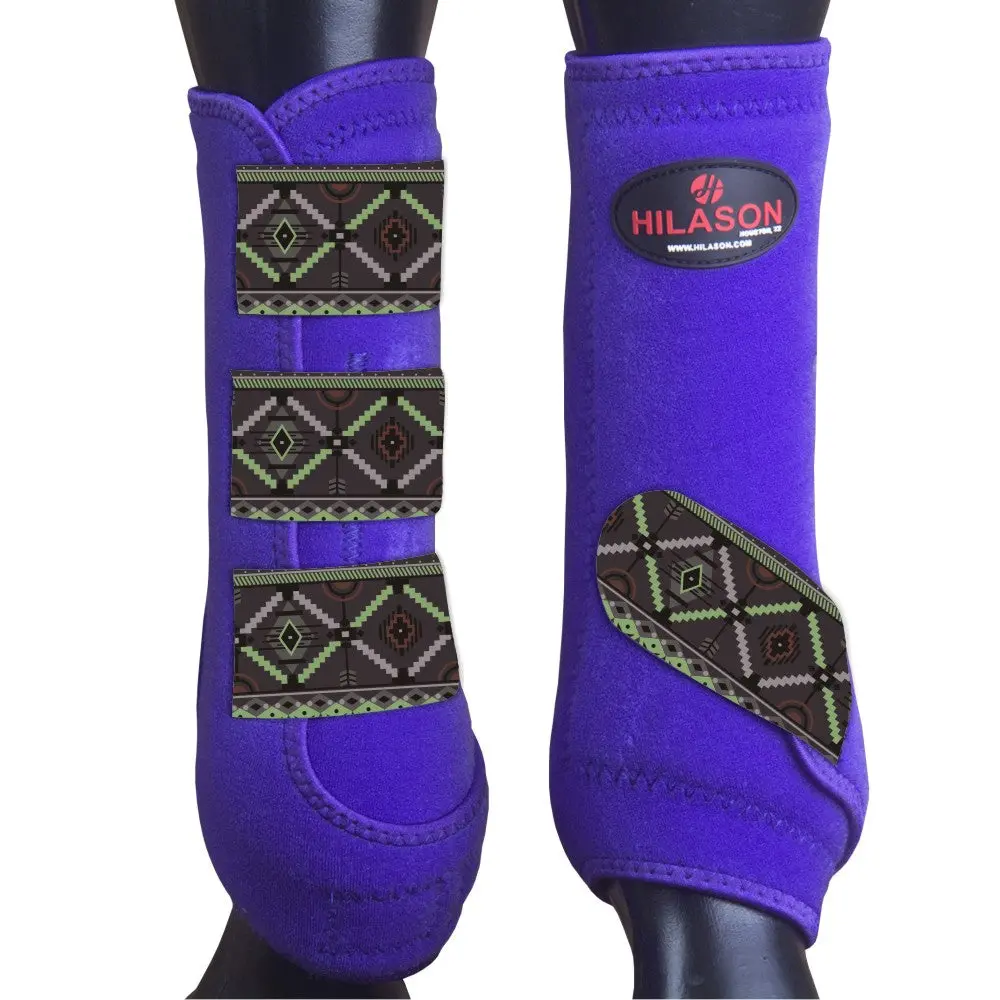 Purple W/ Tribal Hilason Horse Medicine Sports Boots Front Leg 1
