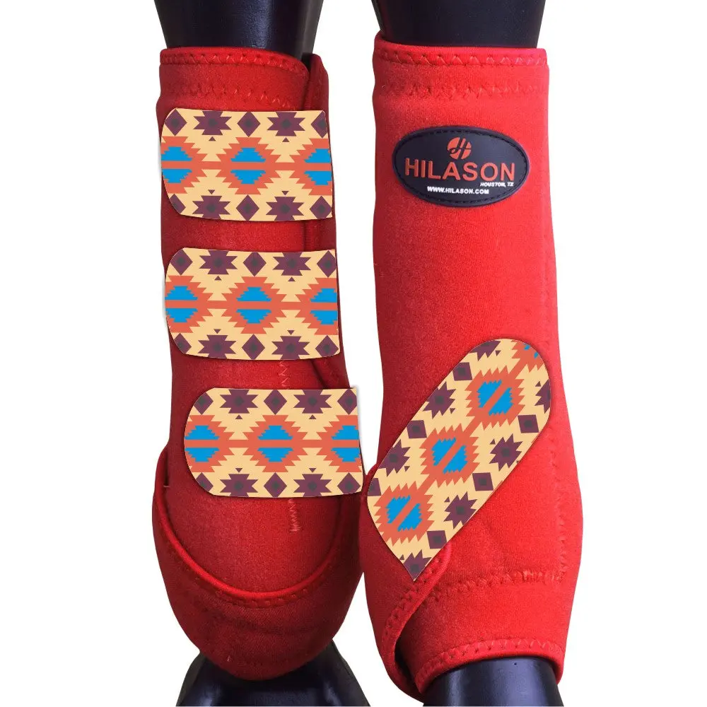 Large Hilason Horse Medicine Sports Boots Rear Hind Leg Red Aztec 1
