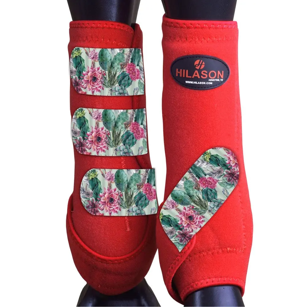 Red Cactus Flower Large Hilason Horse Medicine Sports Boots Rear Hind Leg 1