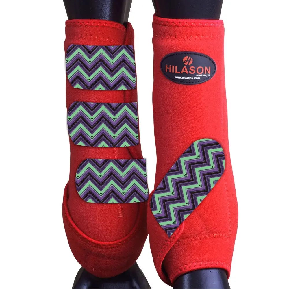 Large Hilason Horse Medicine Sports Boots Rear Hind Leg Red Chevron 1
