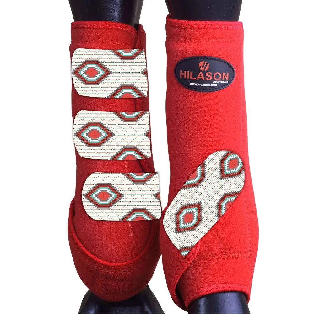 Large Hilason Horse Medicine Sports Boots Rear Hind Leg Red Grey 1