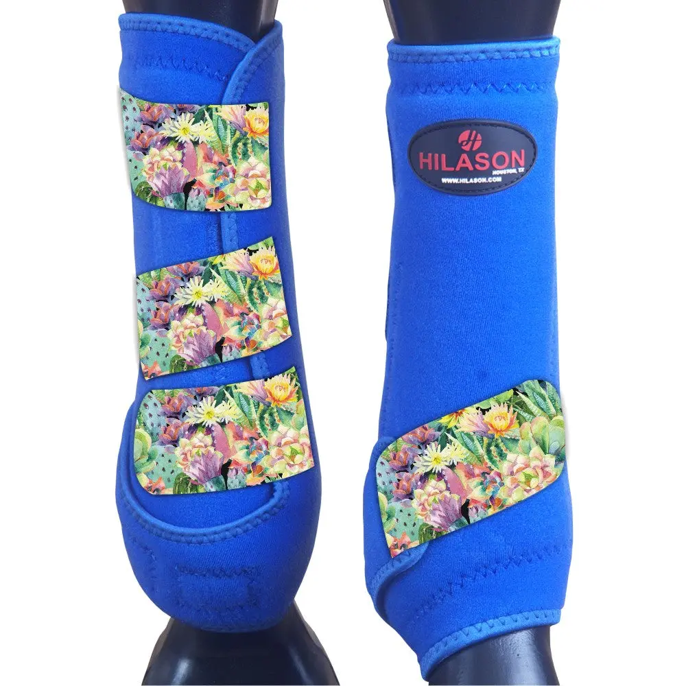 Royal W/ Blooming Cactus Hilason Horse Medicine Sports Boots Front Leg 1