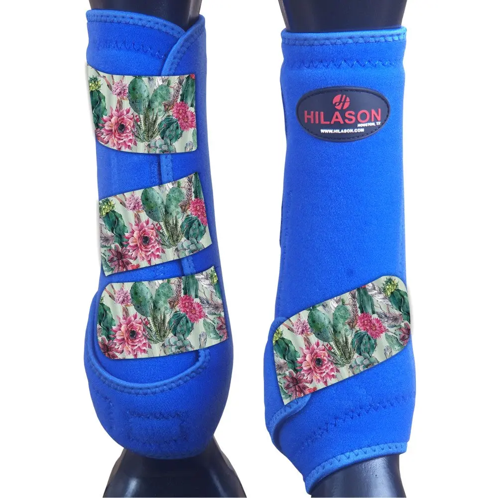 Royal W/ Cactus Flower Hilason Horse Medicine Sports Boots Front Leg 1