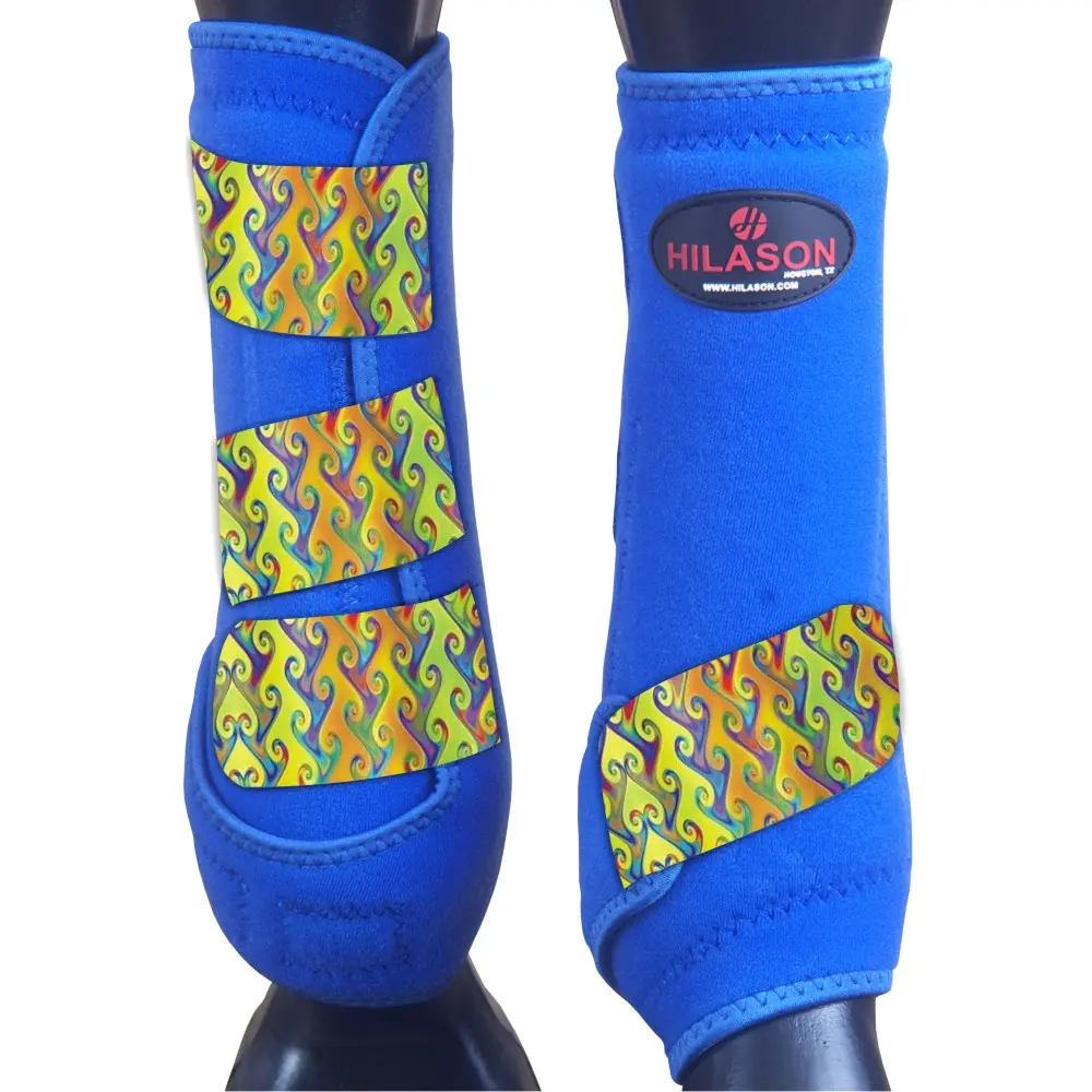 Medium Hilason Horse Medicine Sports Boots Front Leg Royal Blue W/ Rainbow 1
