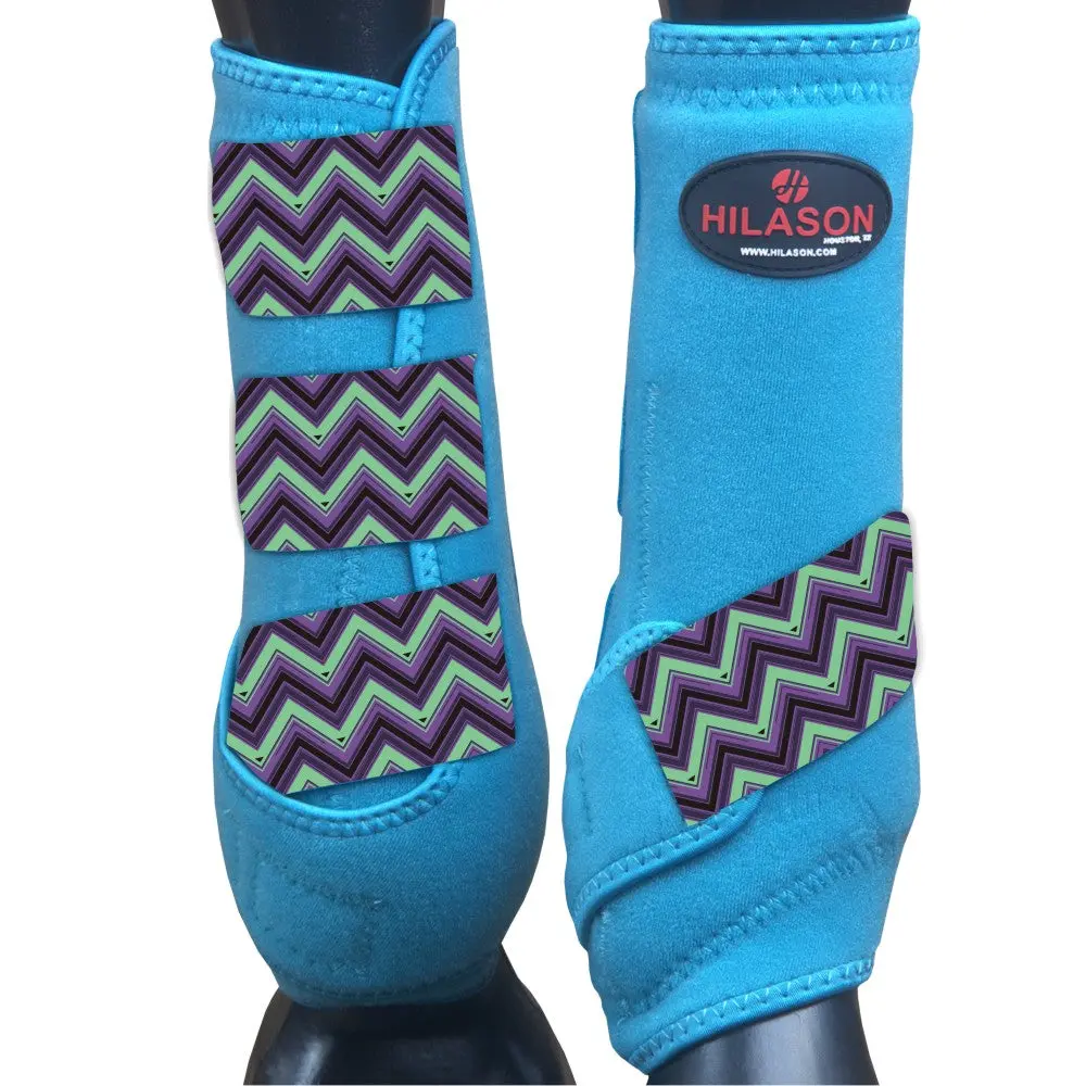 Hilason Horse Medicine Sports Boots Rear Hind Leg Turquoise Chevron 1