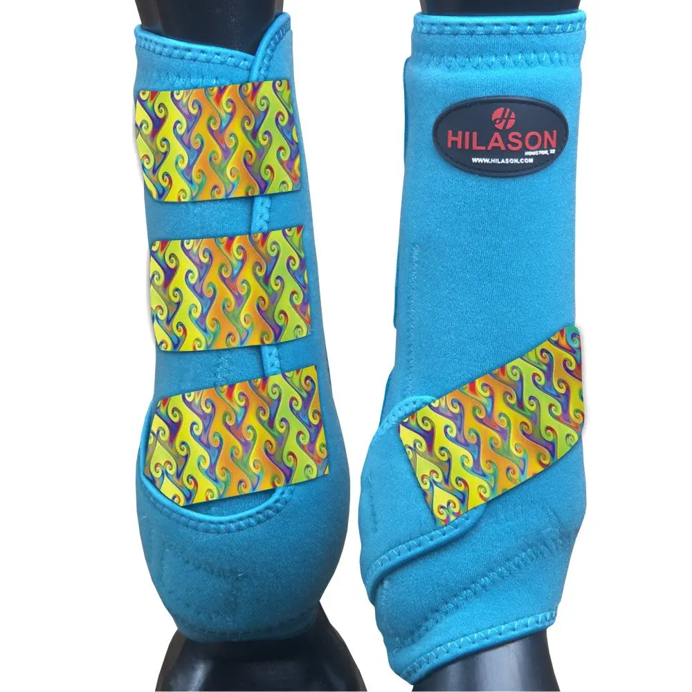 Large Hilason Horse Medicine Sports Boots Front Leg Turquoise W/ Rainbow 1