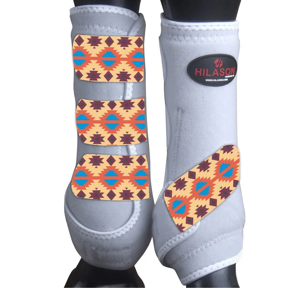 Hilason Horse Medicine Sports Boots Rear Hind Leg White Aztec 2