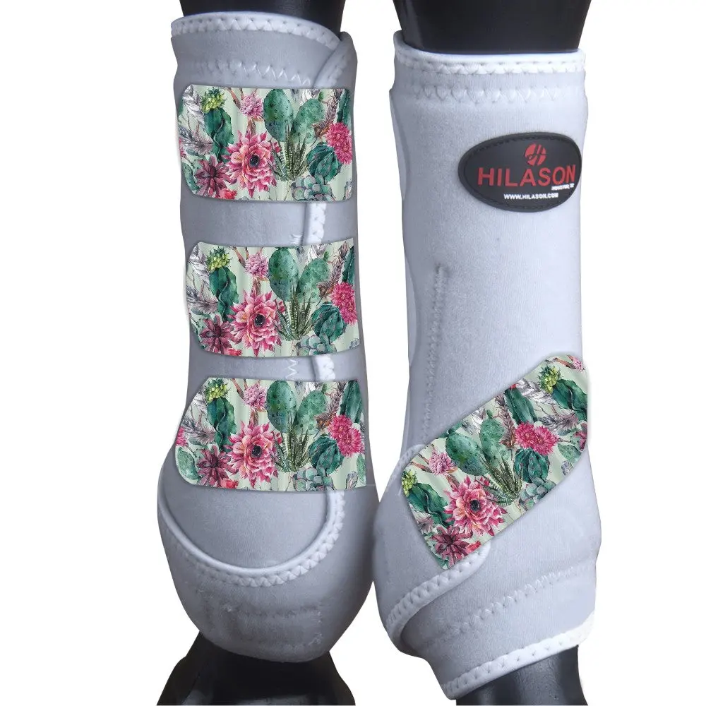 White W/ Cactus Flower Hilason Horse Medicine Sports Boots Front Leg 1