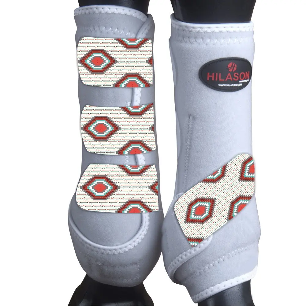 White W/ Grey Firestorm Hilason Horse Medicine Sports Boots Front Leg 1