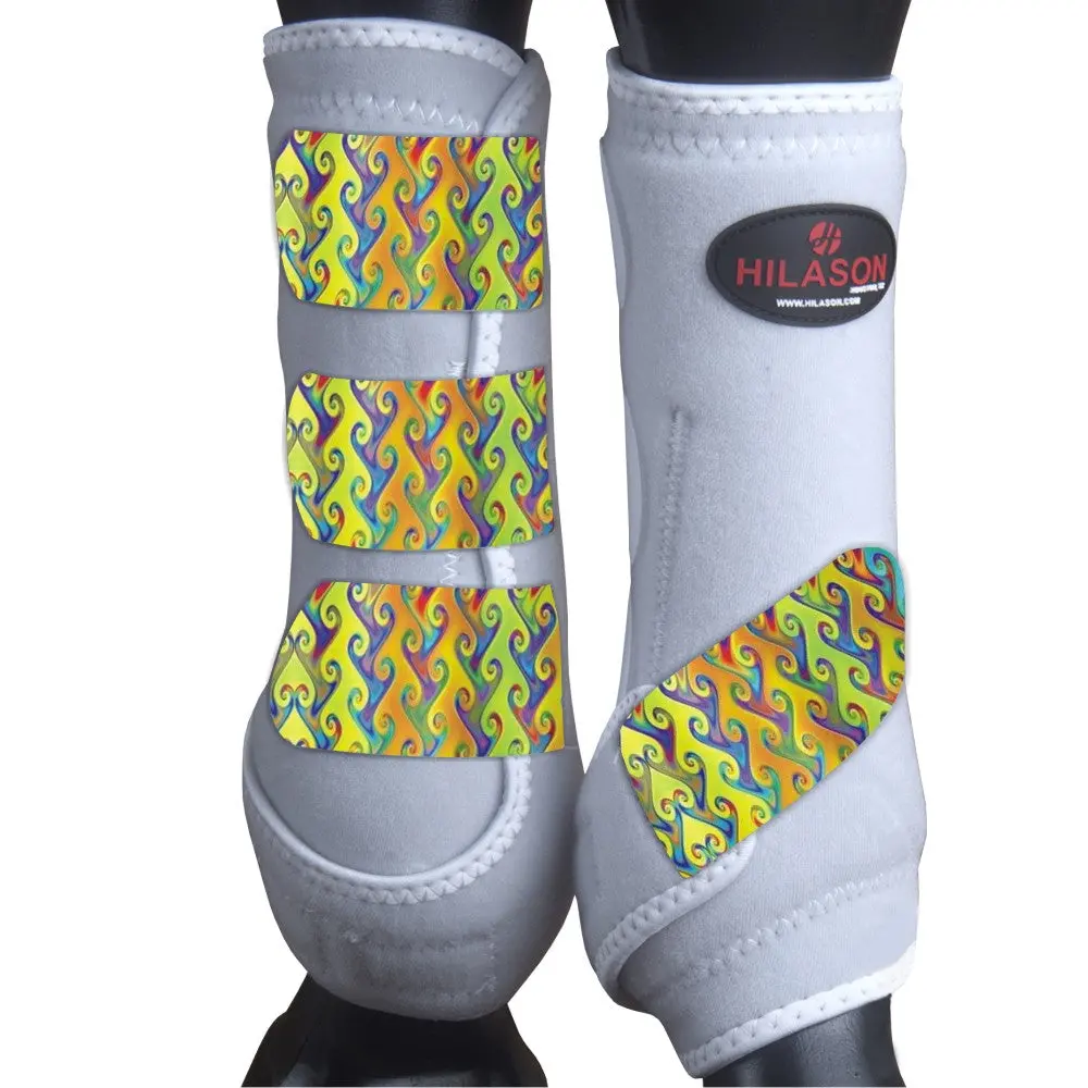Large Hilason Horse Medicine Sports Boots Front Leg White W/ Rainbow 1