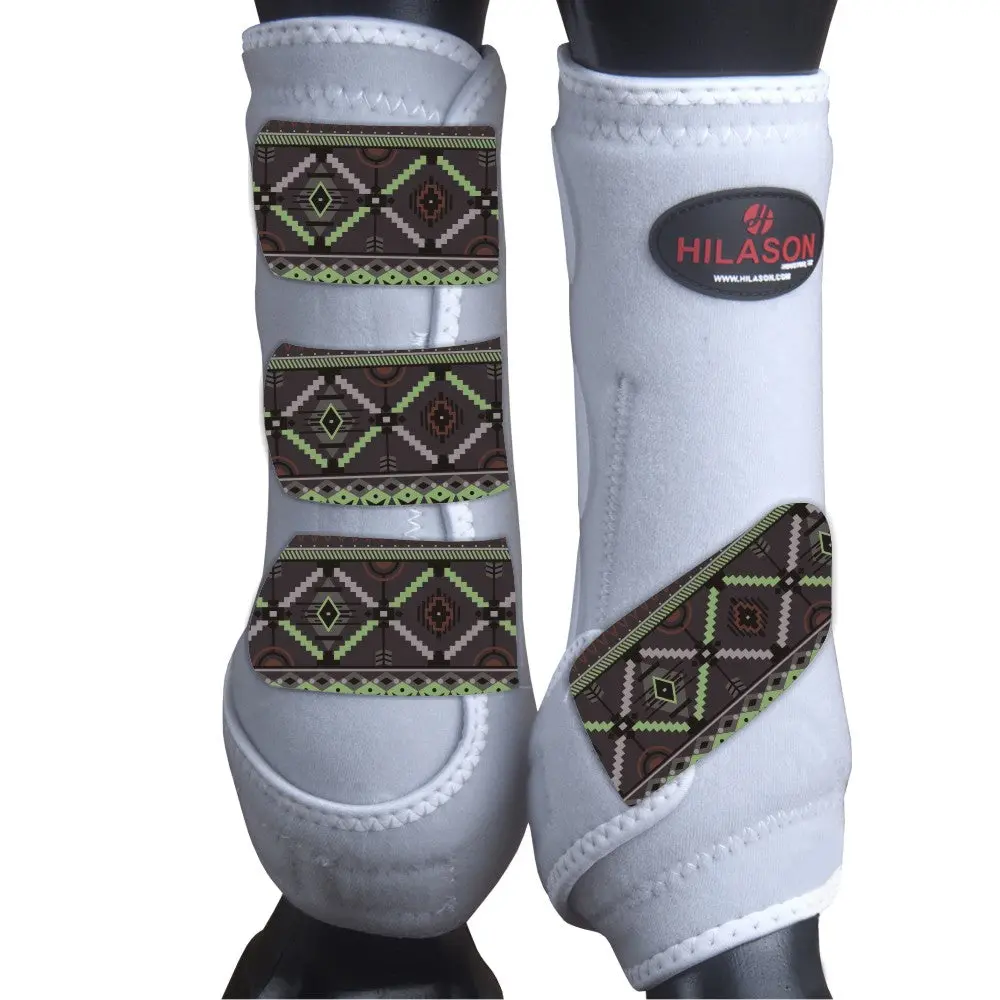 White W/ Tribal Hilason Horse Medicine Sports Boots Front Leg 1