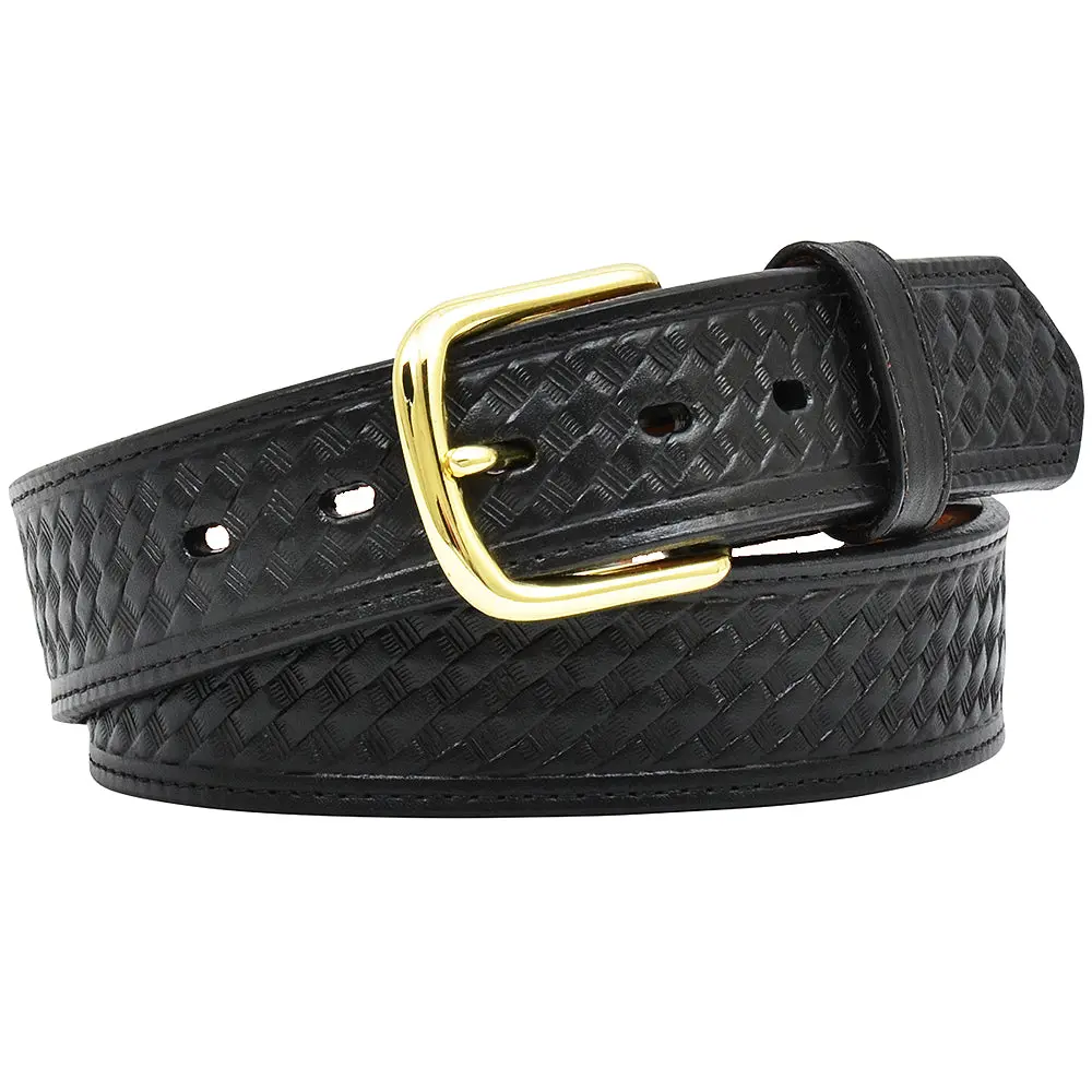 3D Western Mens Belt Leather Embossed Weave Brass Tone Buckle Black 1