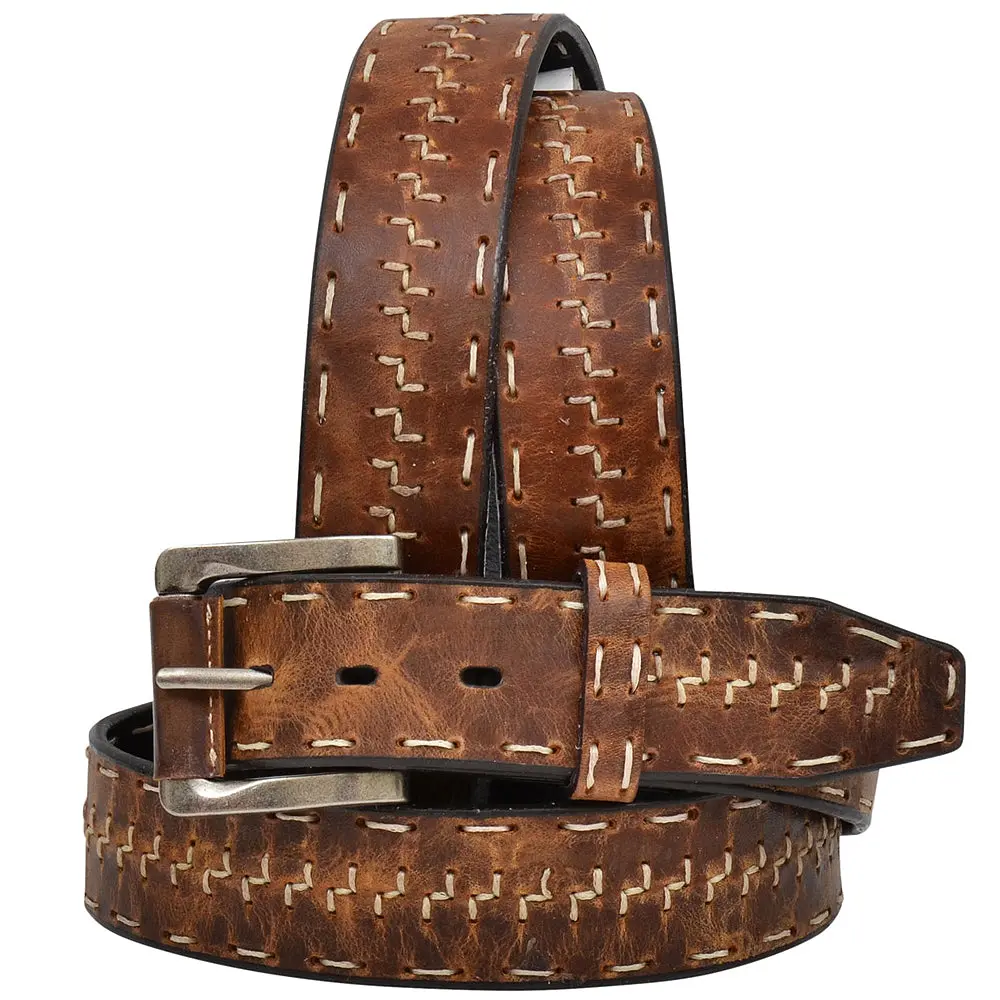 3D Western Men's Brown Distressed Leather Belt & Removable Silver Buckle (1.5") 1