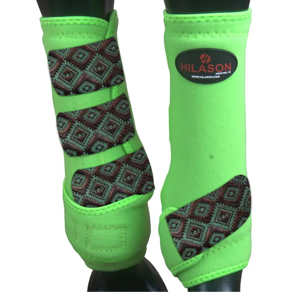 Lime Aztec Turquoise & Copper Large Hilason Horse Medicine Sports Boots Rear Hind Leg Large| Boots 1