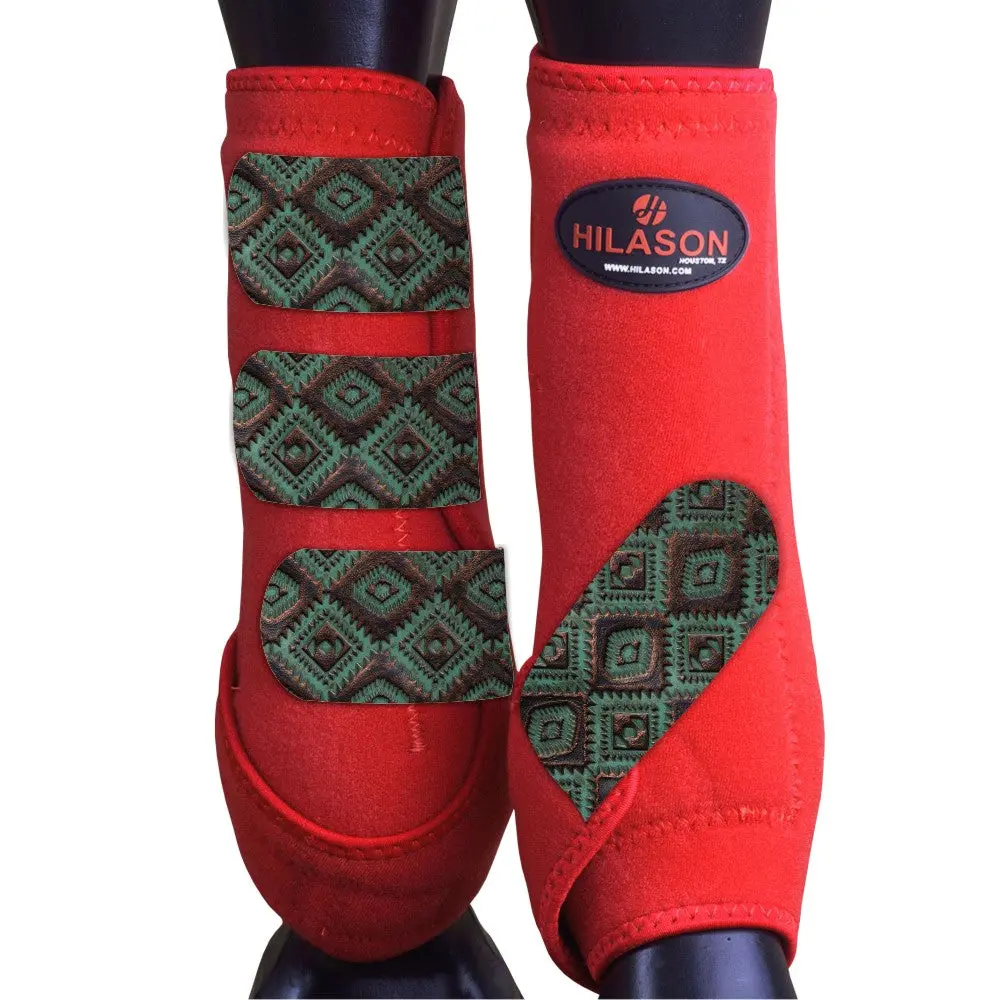 Red Aztec Turquoise & Copper Large Hilason Horse Medicine Sports Boots Rear Hind Leg Large| Boots 1