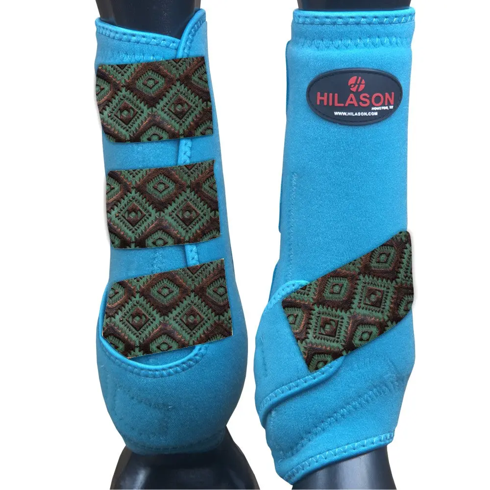 Turquoise Aztec & Copper Large Hilason Horse Medicine Sports Boots Rear Hind Leg Large| Boots 1