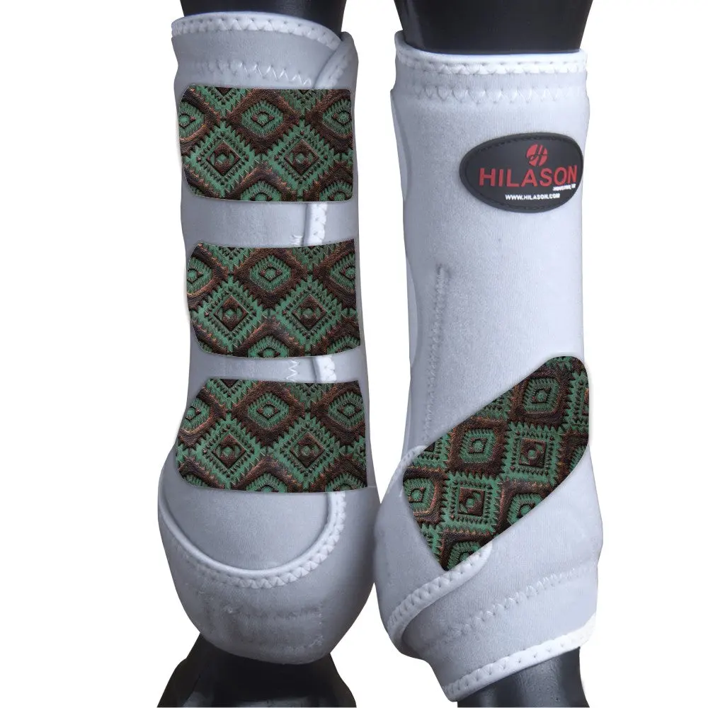 White Aztec Turquoise & Copper Large Hilason Horse Medicine Sports Boots Rear Hind Leg Large| Boots 1