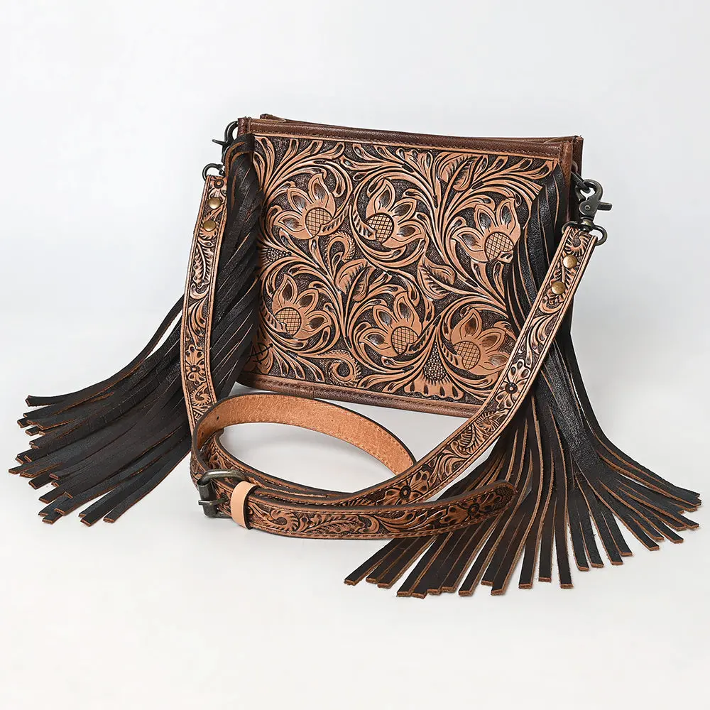 American Darling Messenger Bag Handcrafted From Hand Tooled Floral Carved Genuine Leather With Fringes And Ykk Zipper 1