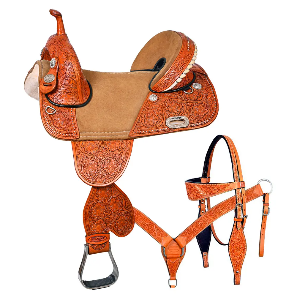 Hilason Western Horse Saddle Treeless American Leather Trail Barrel | For Horses 1