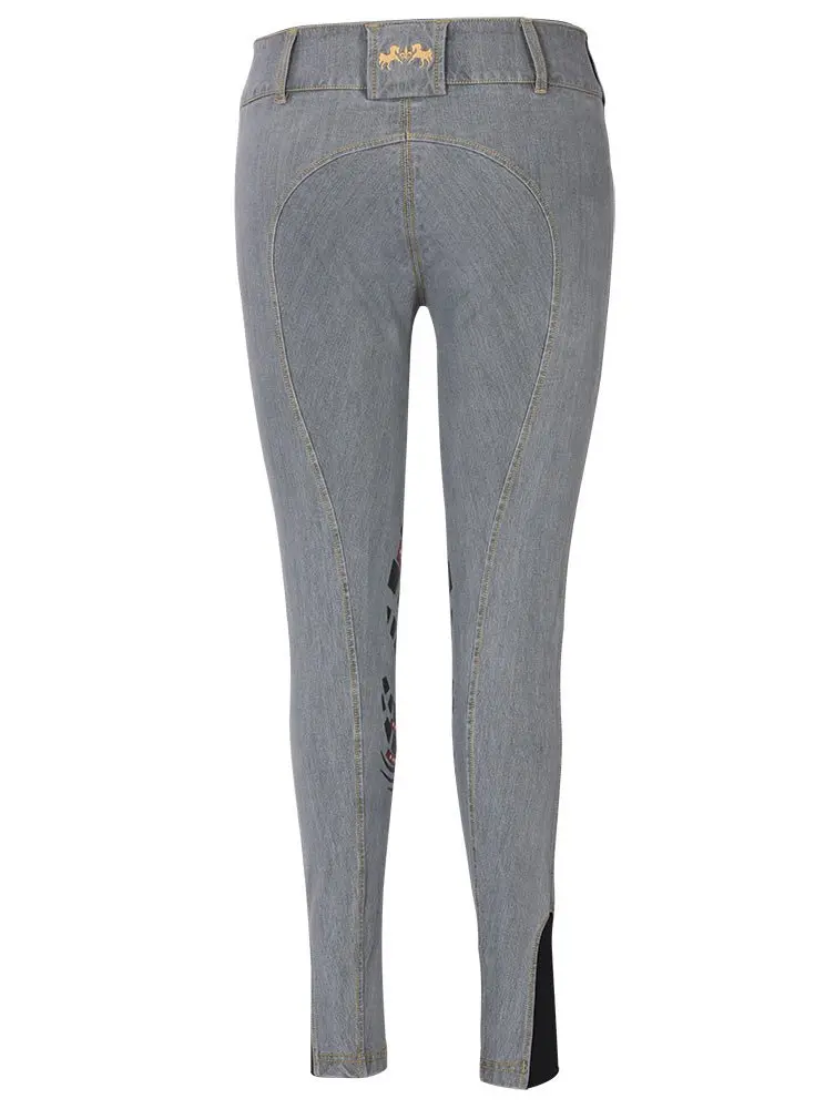 Equine Couture Ladies Calabasas Printed Silicone Patch Denim Breeches 4