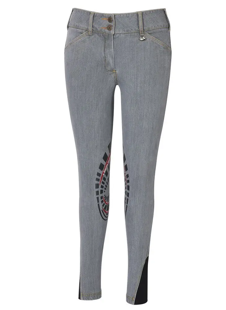 Equine Couture Ladies Calabasas Printed Silicone Patch Denim Breeches 3